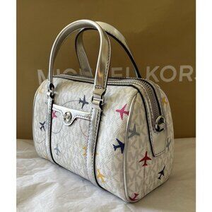 New Michael Kors Travel Small Duffle Crossbody Optic White Multi